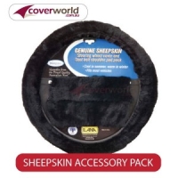 Sheepskin Steering Wheel Cover And 2 Seat Belt Protectors - Black 